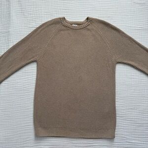 Zara 100% fine cotton tan pullover knit long sleeve sweater size Large